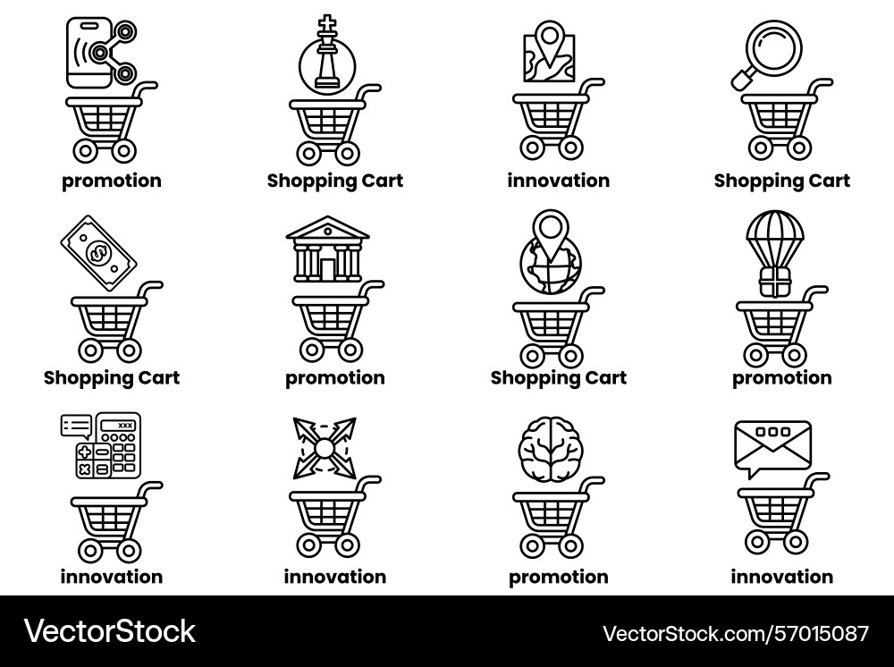 A set of shopping cart icons with the words Vector Image