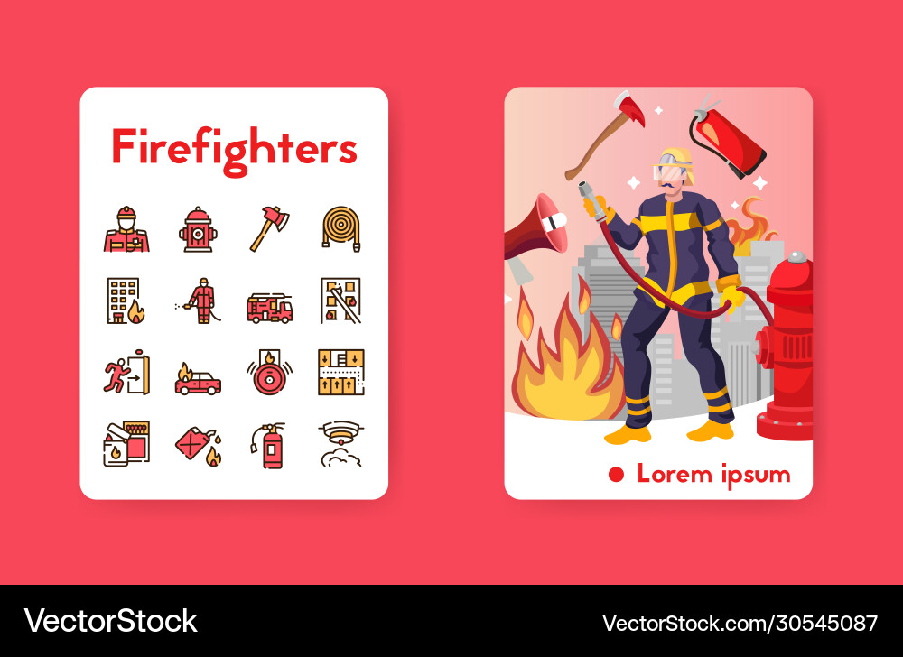 Banner firefighter with linear icons set Banner firefighter with linear icons set vector image