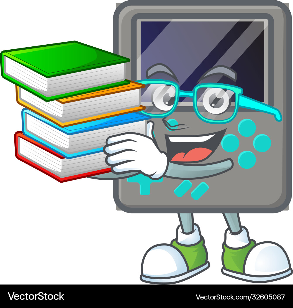 Brainy clever game console studying with some book vector image