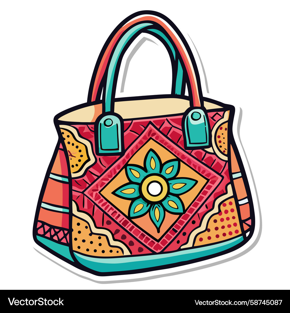 Colorful tote handbag with intricate patterns Colorful tote handbag with intricate patterns Vector Image