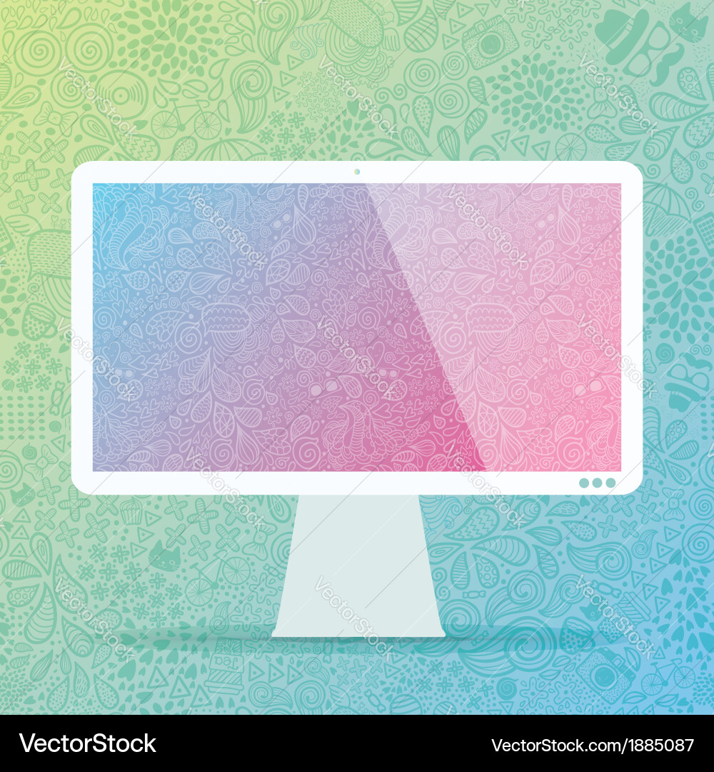 Computer display with hipster doodle background Vector Image