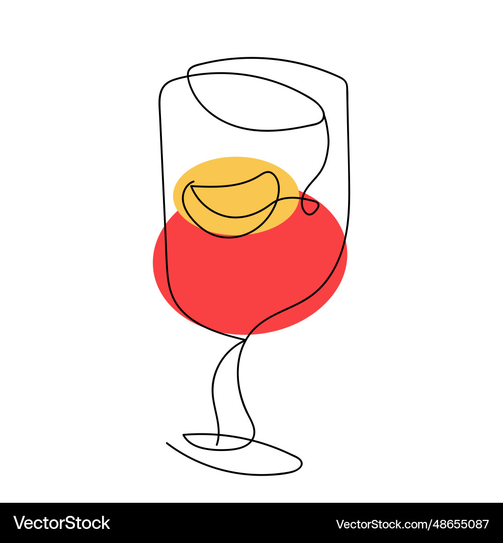 Continuous one line drawing of glass with red Continuous one line drawing of glass with red Vector Image