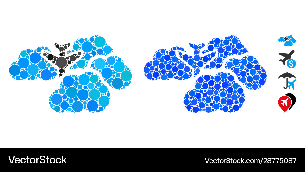 Falling airplane in clouds composition icon Falling airplane in clouds composition icon Vector Image