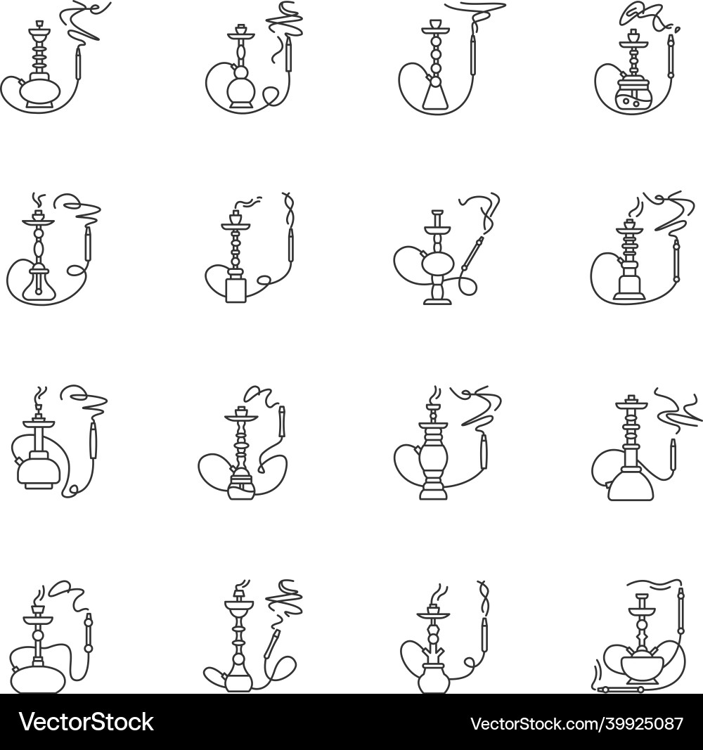 Hookah with odor pixel perfect linear icons set Vector Image