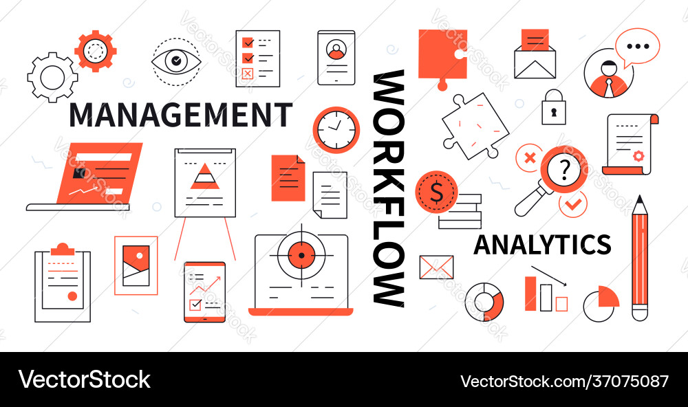 Management workflow and analytics - line design vector image
