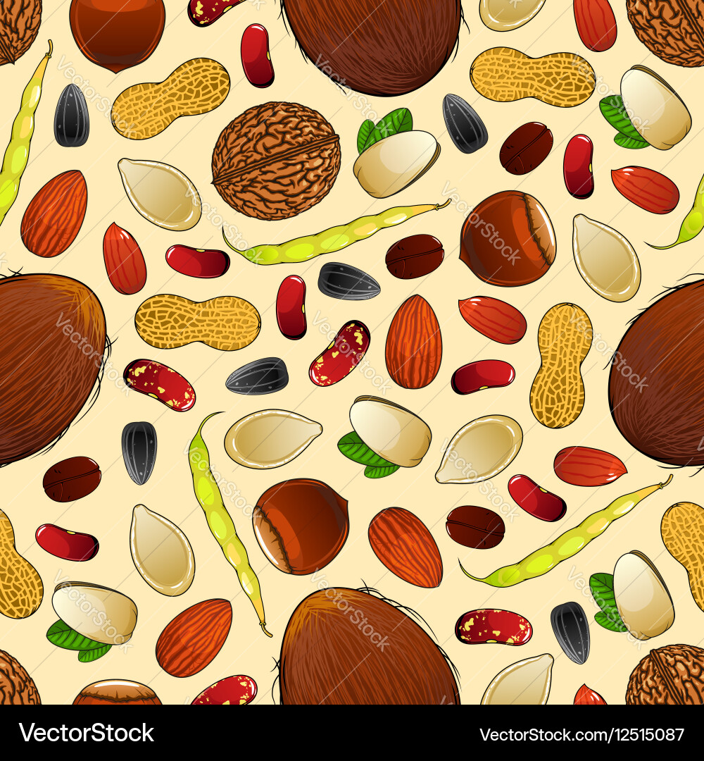 Seamless pattern of nutritious nuts and grains Vector Image