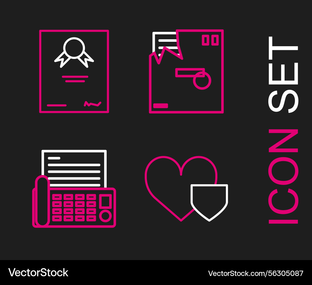Set line heart with shield fax machine ordered Set line heart with shield fax machine ordered vector image