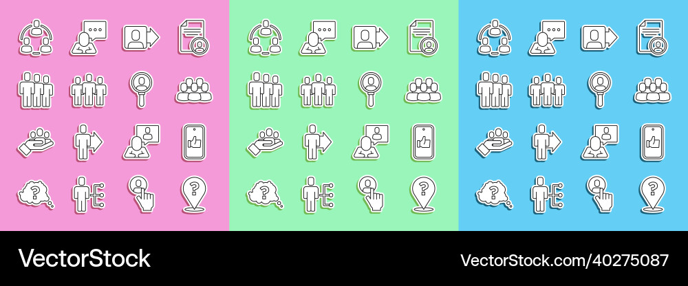 Set line question mark hand like project team vector image