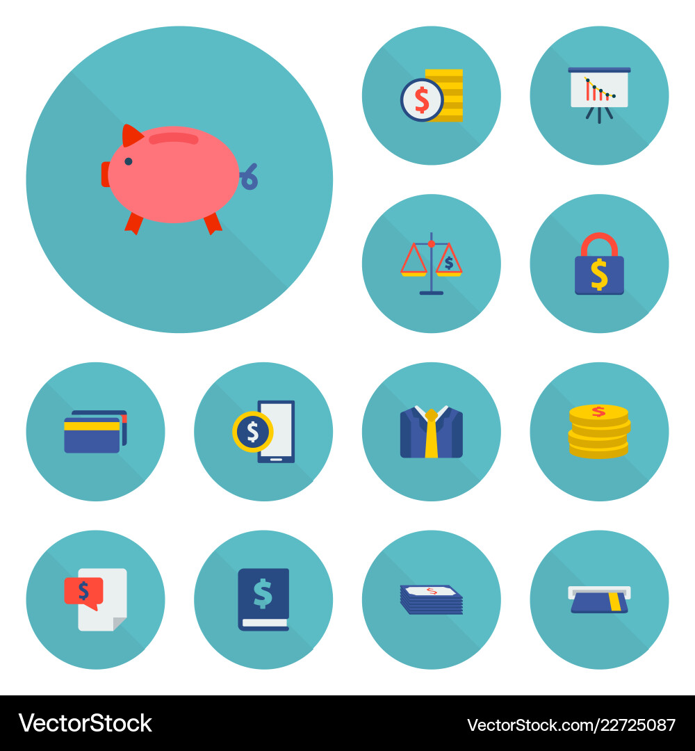 Set of finance icons flat style symbols with piggy Vector Image