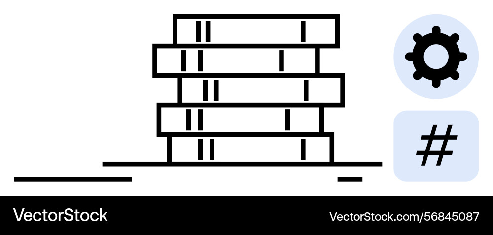 Stack of database servers with gear and metadata vector image