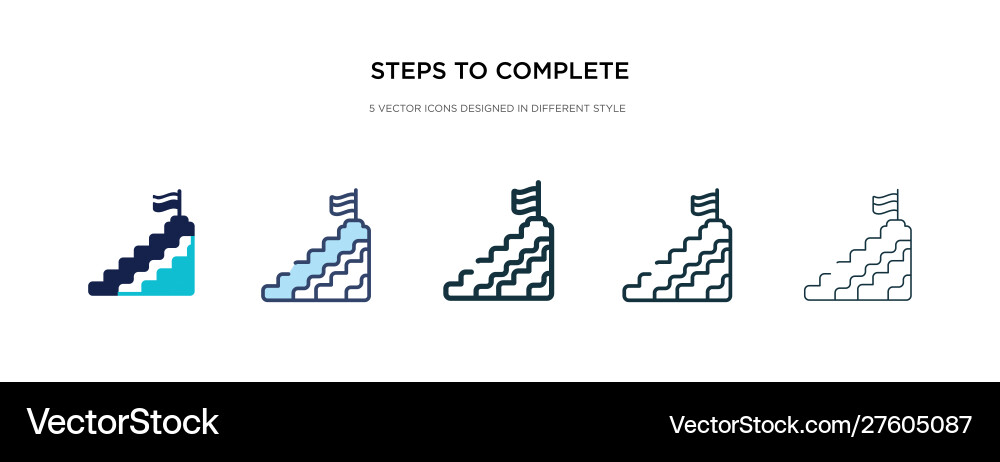 Steps to complete icon in different style two Steps to complete icon in different style two Vector Image