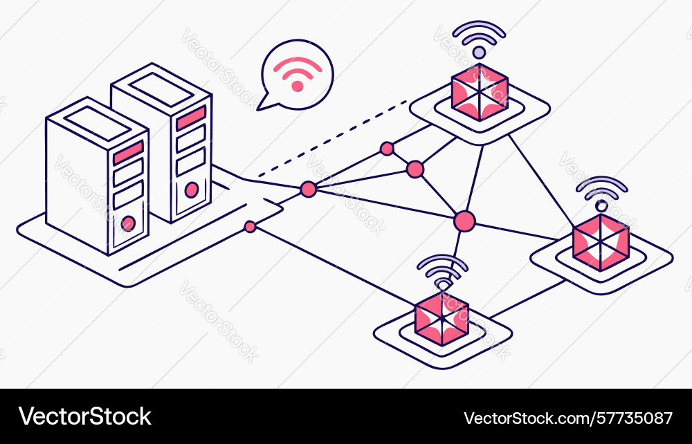 Wireless network infrastructure with server vector image
