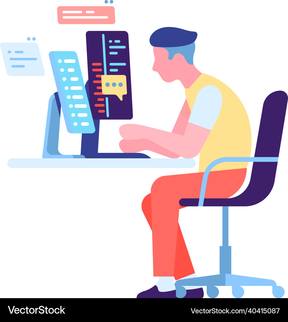 Young man developing software engineer coding Young man developing software engineer coding Vector Image