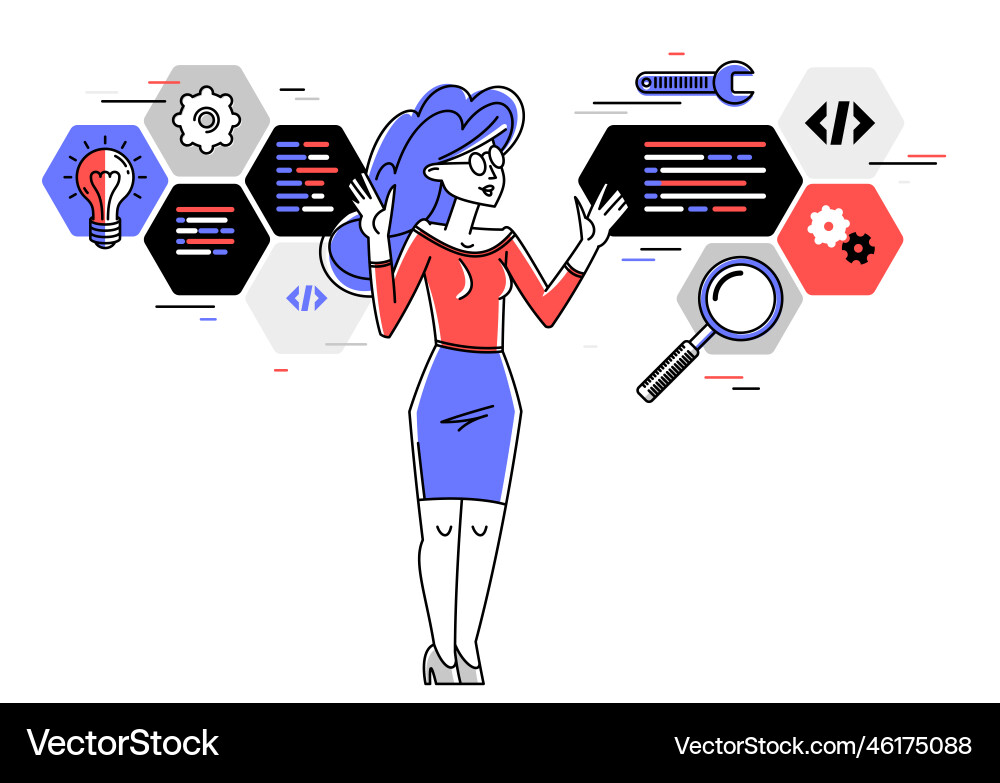 Computer engineer in work outline programmer vector image