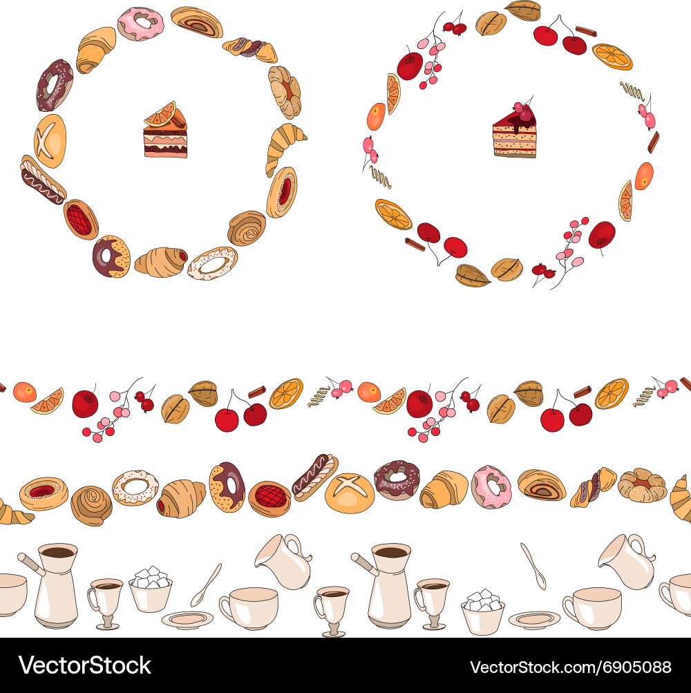Endless pattern brushes and round frames vector image