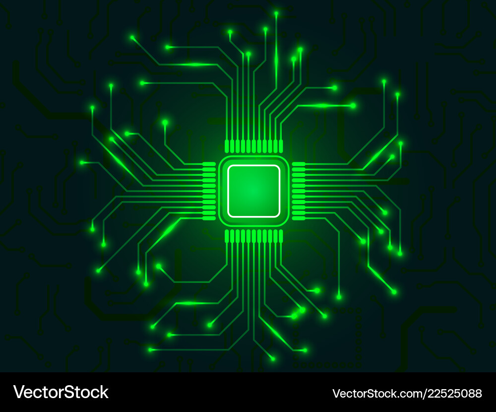 Glowing CPU Microchip - Tech Connection vector image