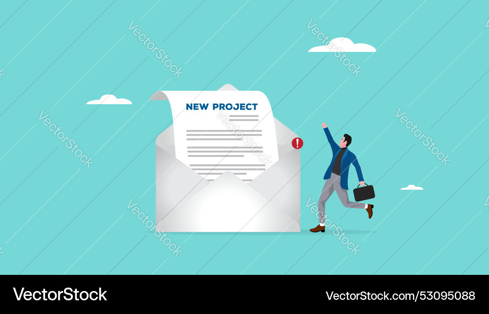 Neues Projekt von E-Mail mit Geschäftsmann Neues Projekt von E-Mail mit Geschäftsmann vektorbild