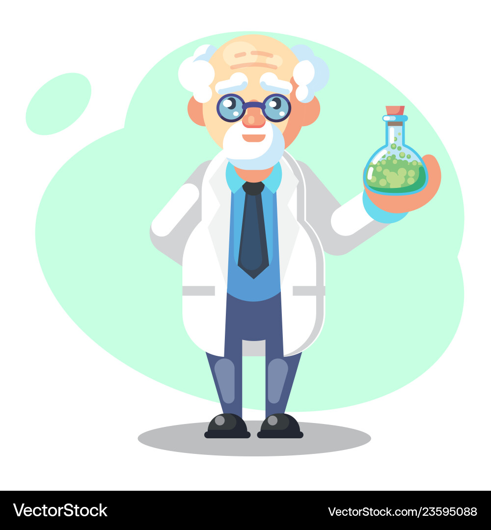 Old scientist with flask potion mixture funny Old scientist with flask potion mixture funny Vector Image