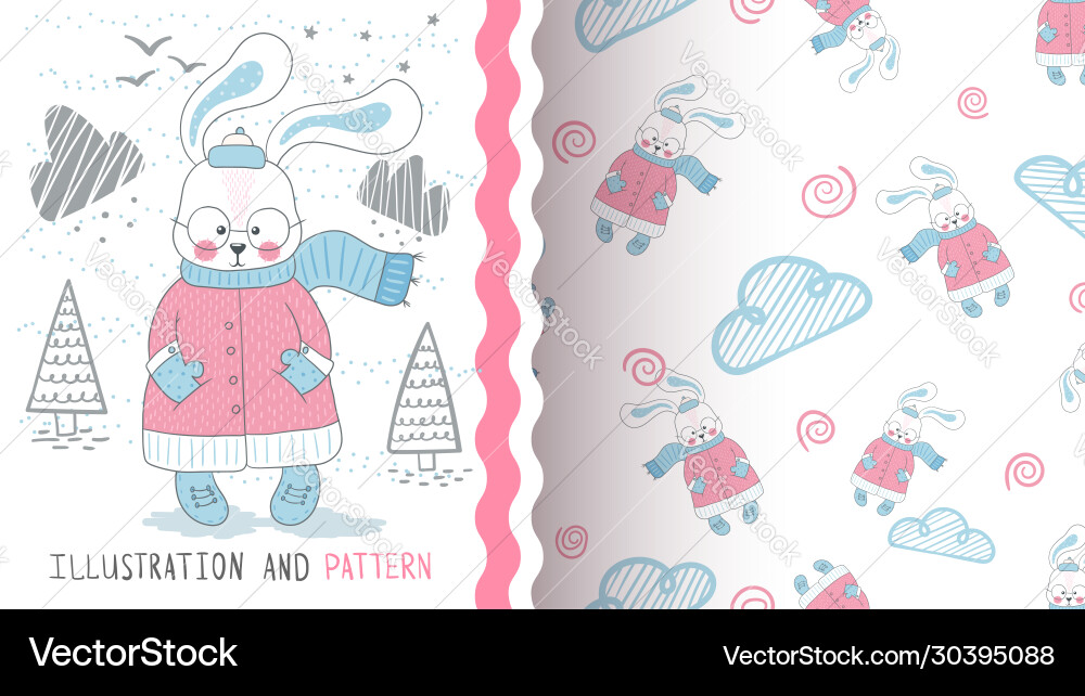 Rabbit in forest - seamless pattern Rabbit in forest - seamless pattern vector image