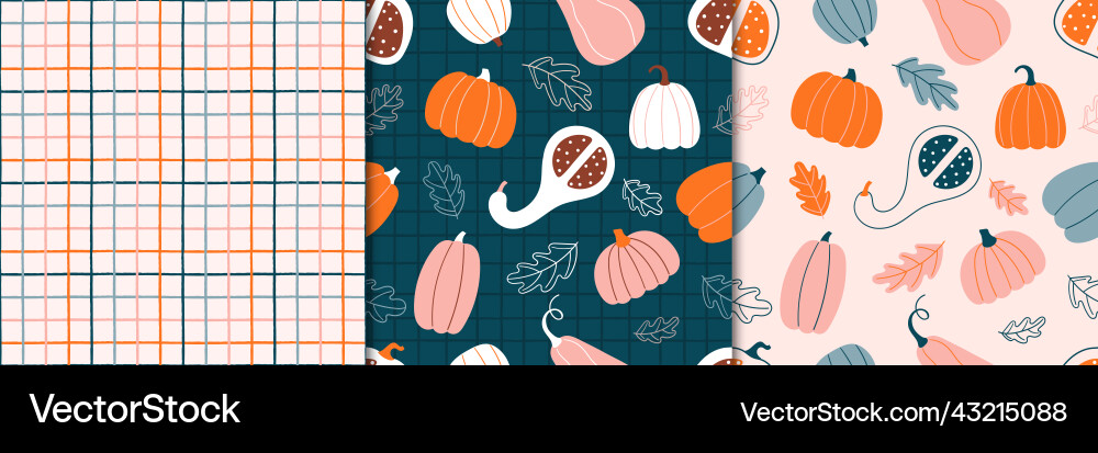 Set of matching seamless patterns with pumpkins Vector Image
