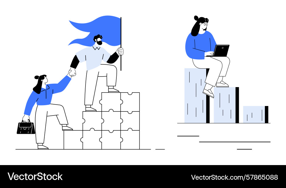 Teamwork and growth concepts with puzzle blocks Vector Image
