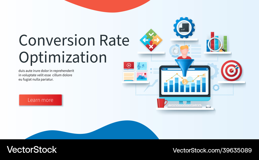 Conversion rate optimization concept in 3d style Conversion rate optimization concept in 3d style vector image