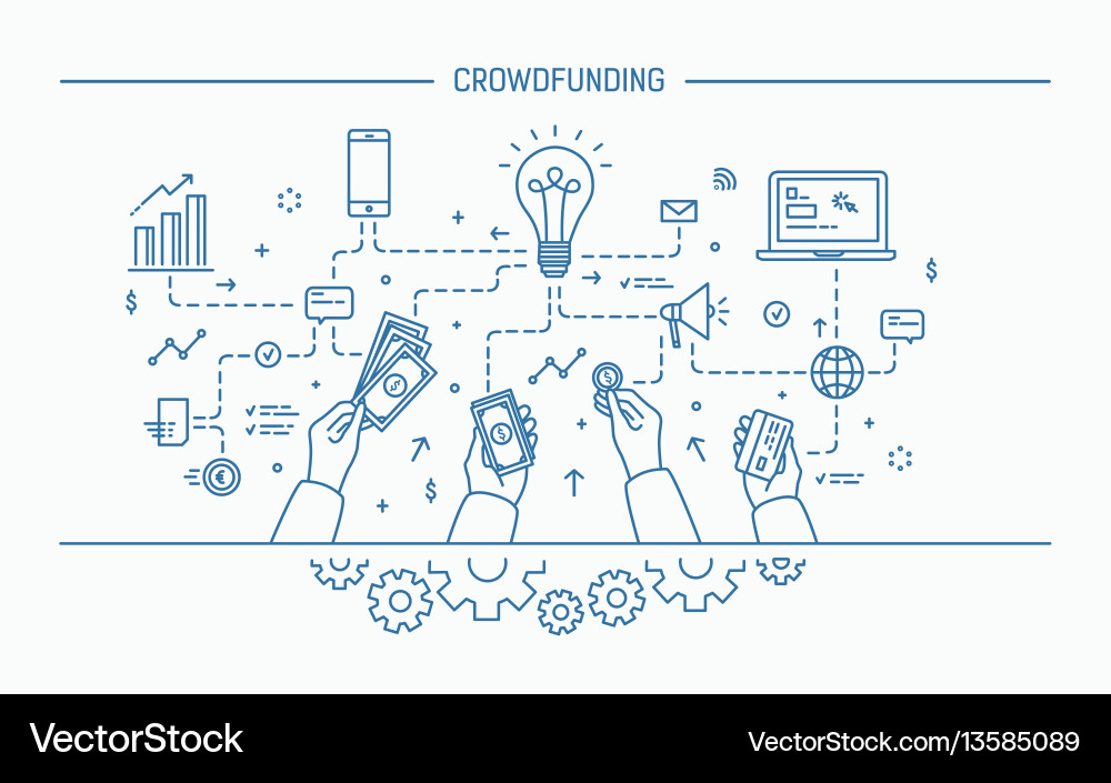 Crowdfunding Line Art Vector Image