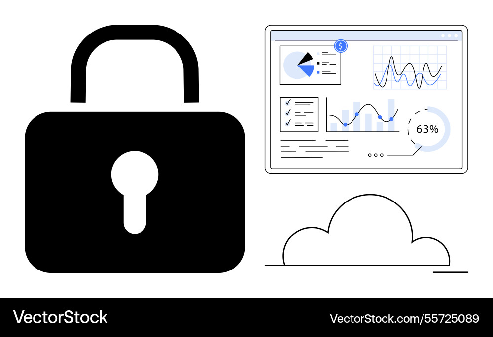 Cybersecurity concept with lock cloud computing Cybersecurity concept with lock cloud computing vector image