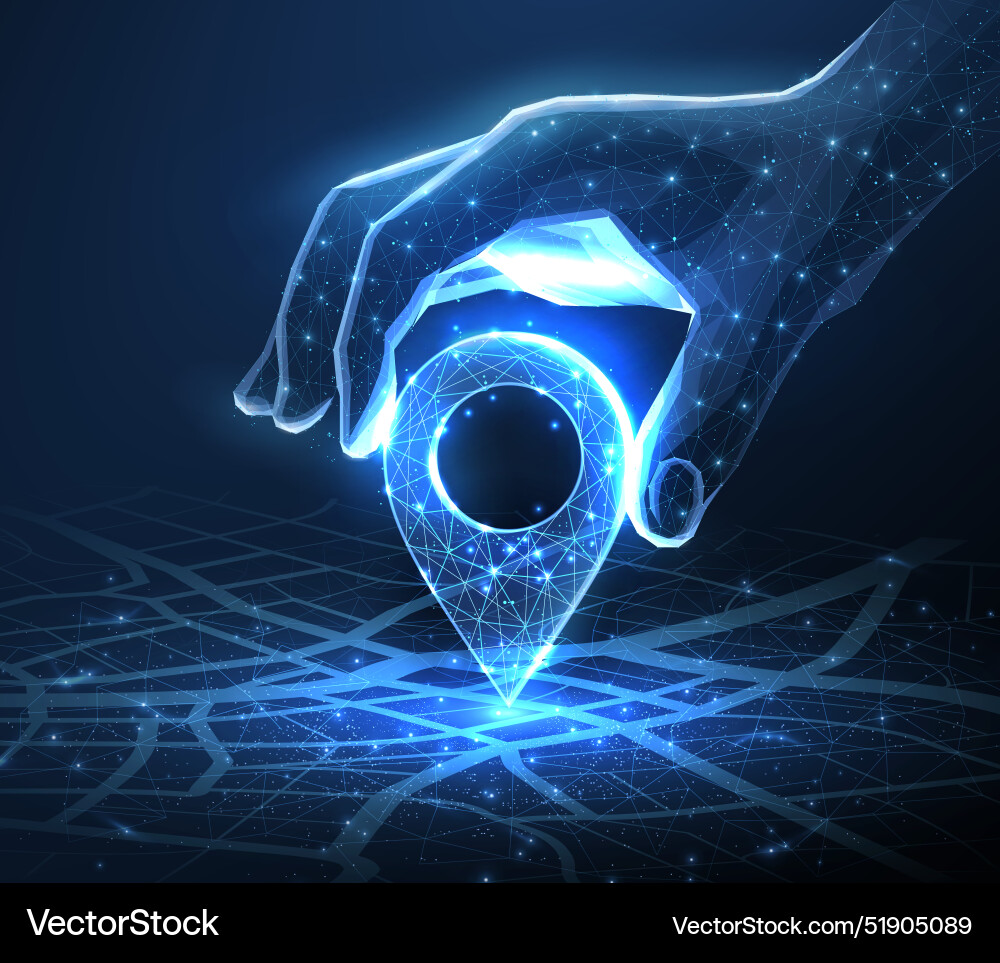 Digital hand set location on map with pin ai Digital hand set location on map with pin ai vector image