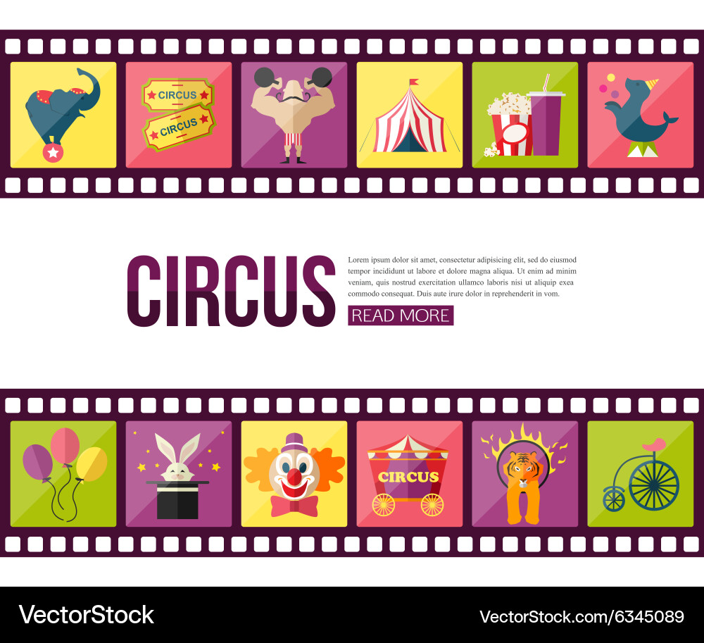 Film strips and circus entertainment icons set Vector Image