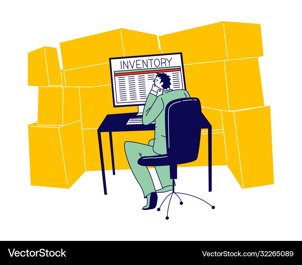 Inventory manager male character sitting Inventory manager male character sitting vector image