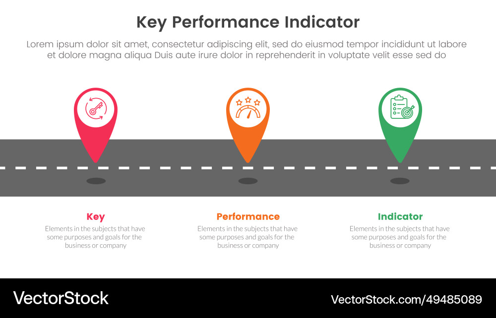Kpi key performance indicator infographic 3 point Kpi key performance indicator infographic 3 point Vector Image