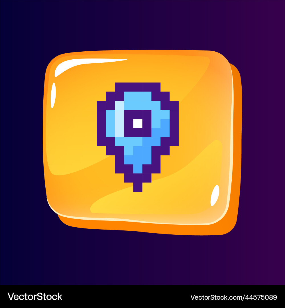 Location mark glossy ui button with pixelated vector image
