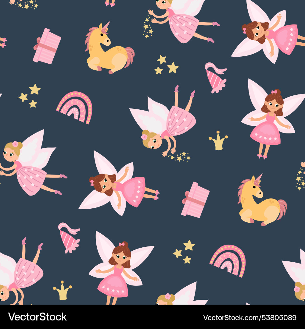 Magical seamless pattern with fairies unicorn Magical seamless pattern with fairies unicorn vector image