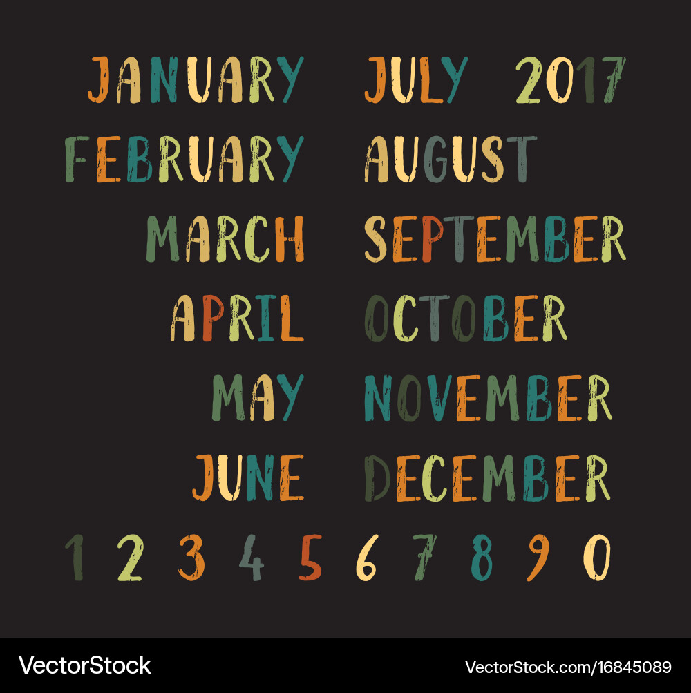 Month names and numbers vector image