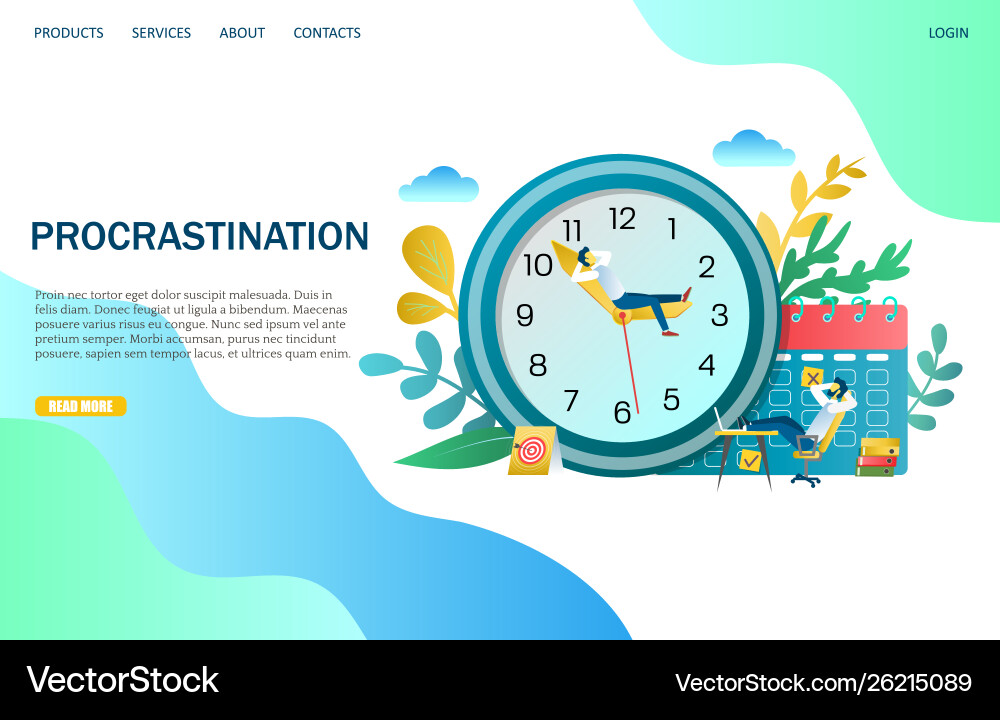Procrastination website landing page design Procrastination website landing page design vector image