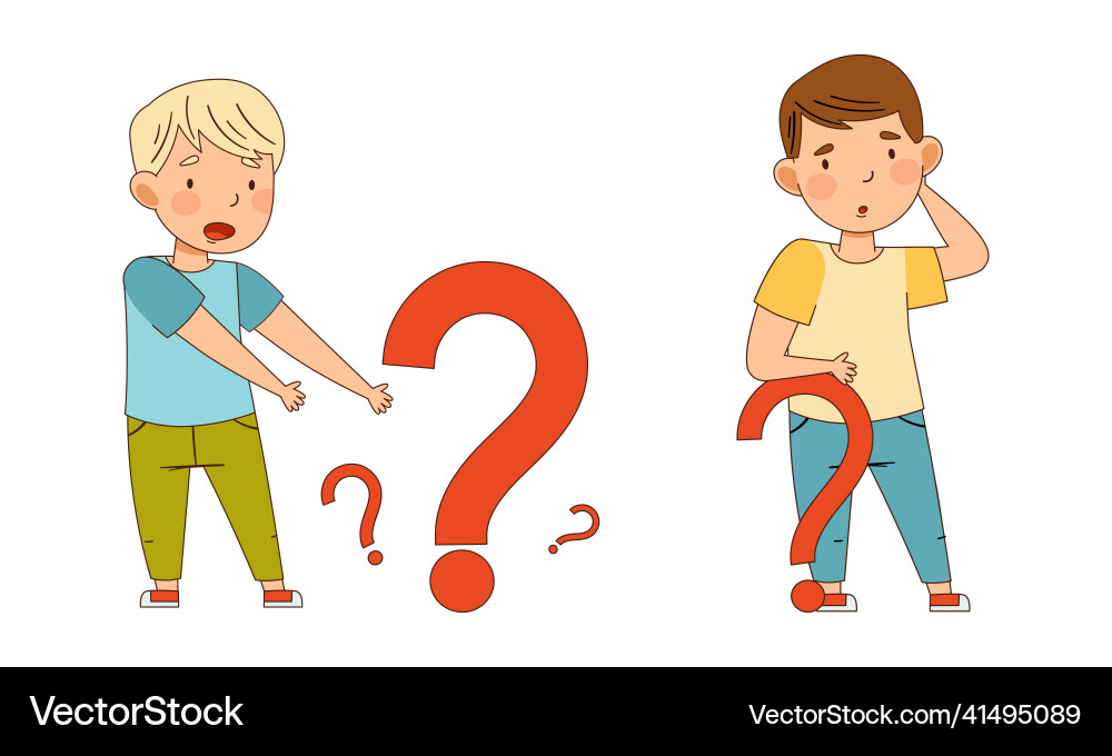 Puzzled little boy with question mark scratching Vector Image