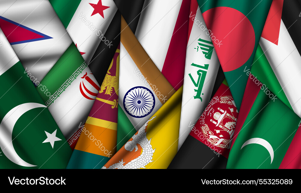 Set of variant flags stacked on top each other vector image