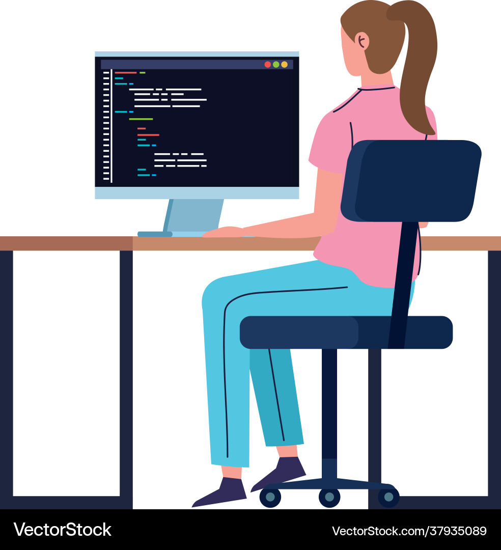 Woman programmer working with computer Vector Image