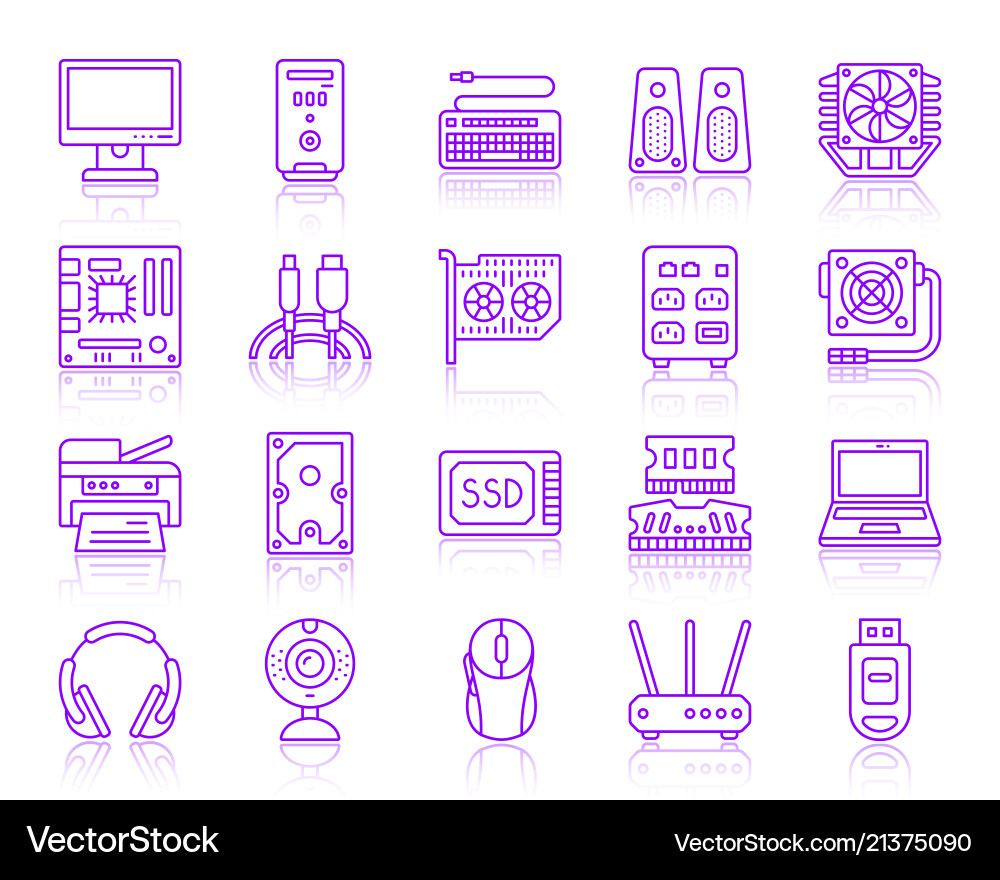 Computer simple ultraviolet line icons set Computer simple ultraviolet line icons set vector image