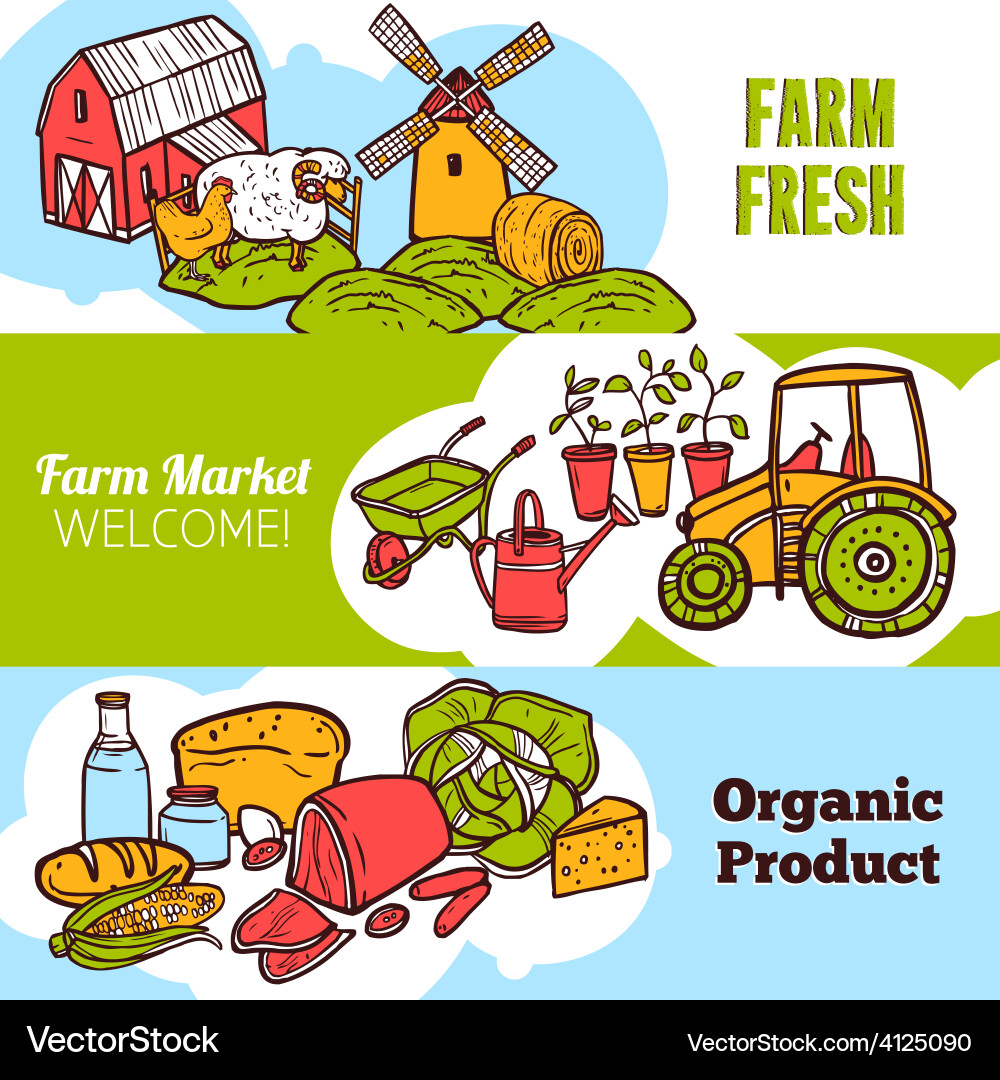Farm Fresh Produce Banner Set Vector Image