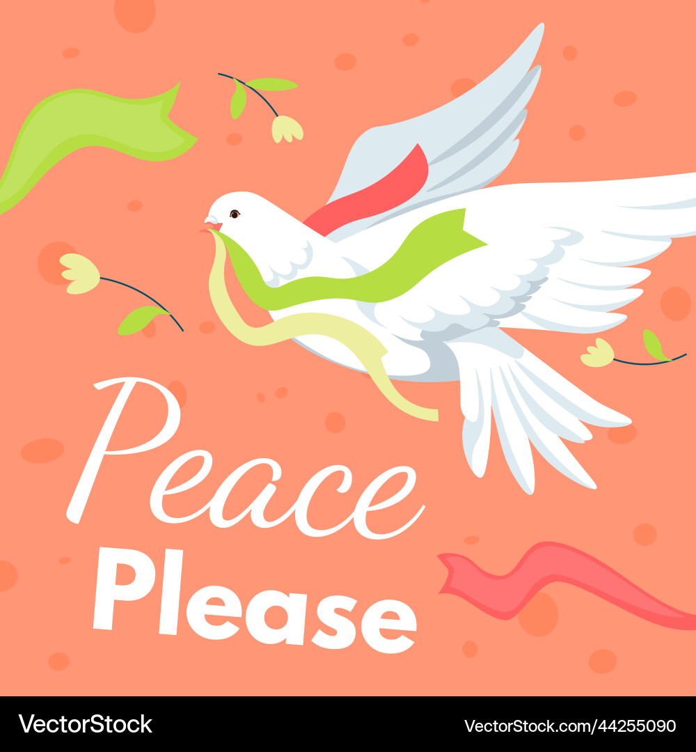 Peace please dove carrying ribbons and branch vector image