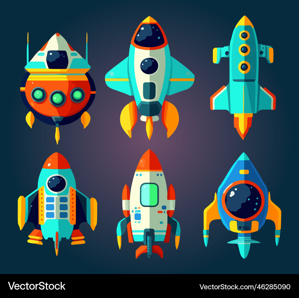 Spaceship icons set in flat style exploration Vector Image