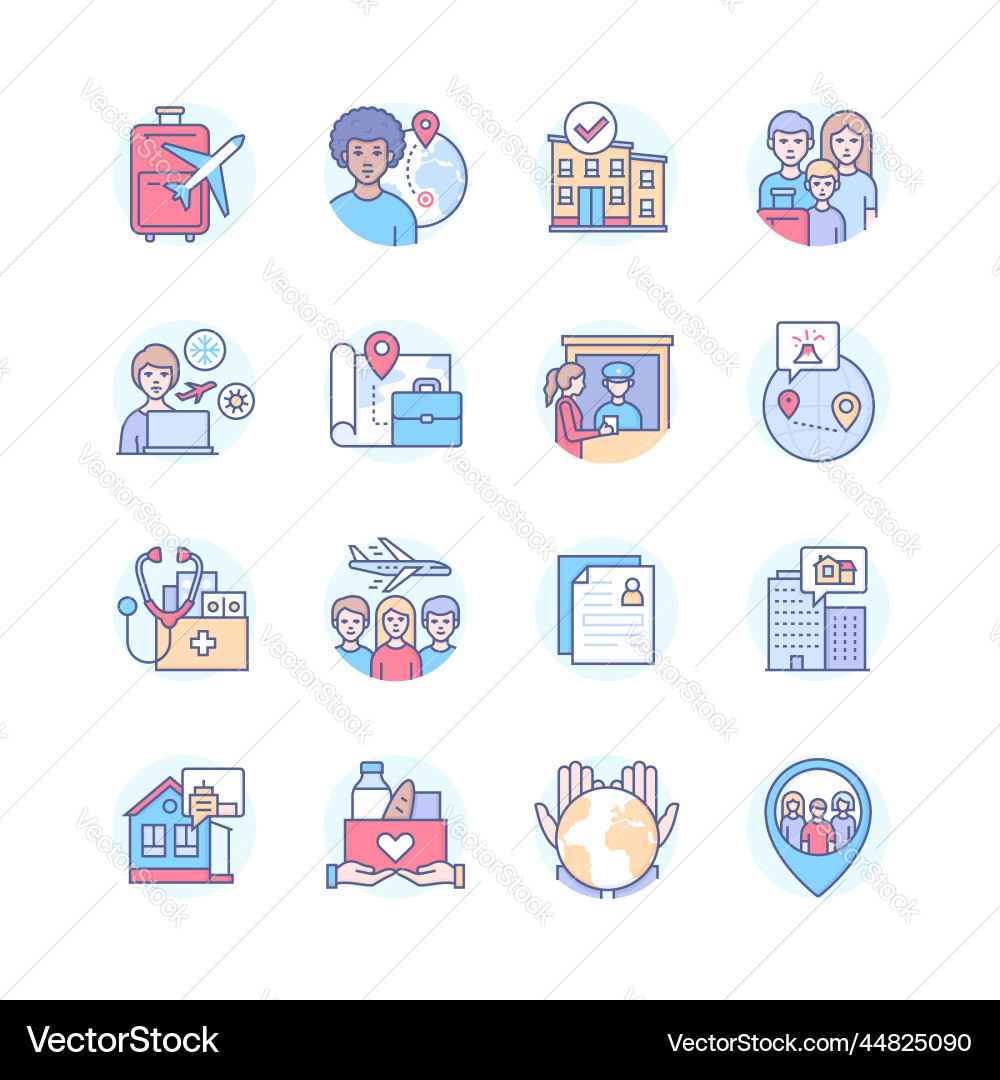 Travel and migration - line design style icons set Travel and migration - line design style icons set Vector Image