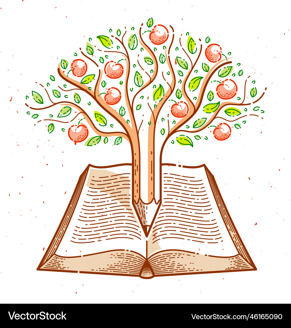 Tree with apples combined pencil over open Tree with apples combined pencil over open Vector Image