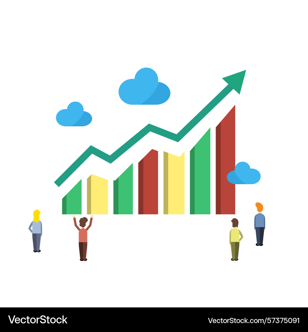A bar graph with an upward-sloping line Vector Image