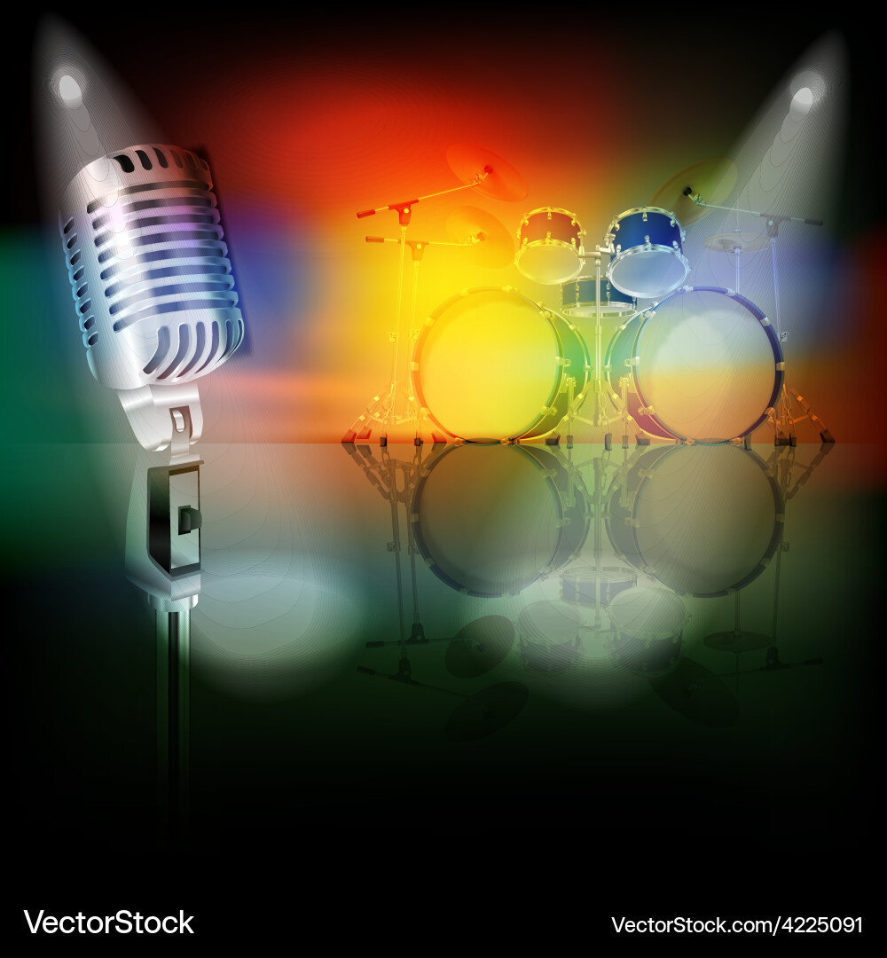 Abstract background with retro microphone and drum Vector Image