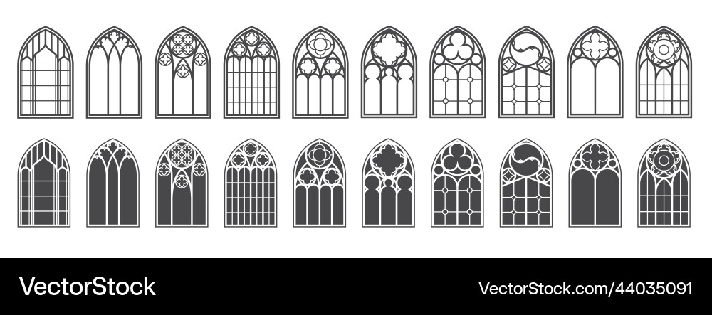 Kirchenfenster setzen Silhouetten von gotischen Bögen Kirchenfenster setzen Silhouetten von gotischen Bögen vektorbild