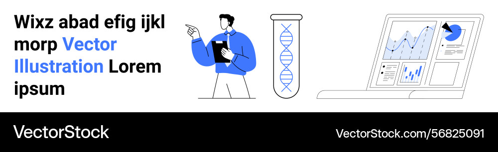 Scientist analyzing dna structure with data Scientist analyzing dna structure with data Vector Image