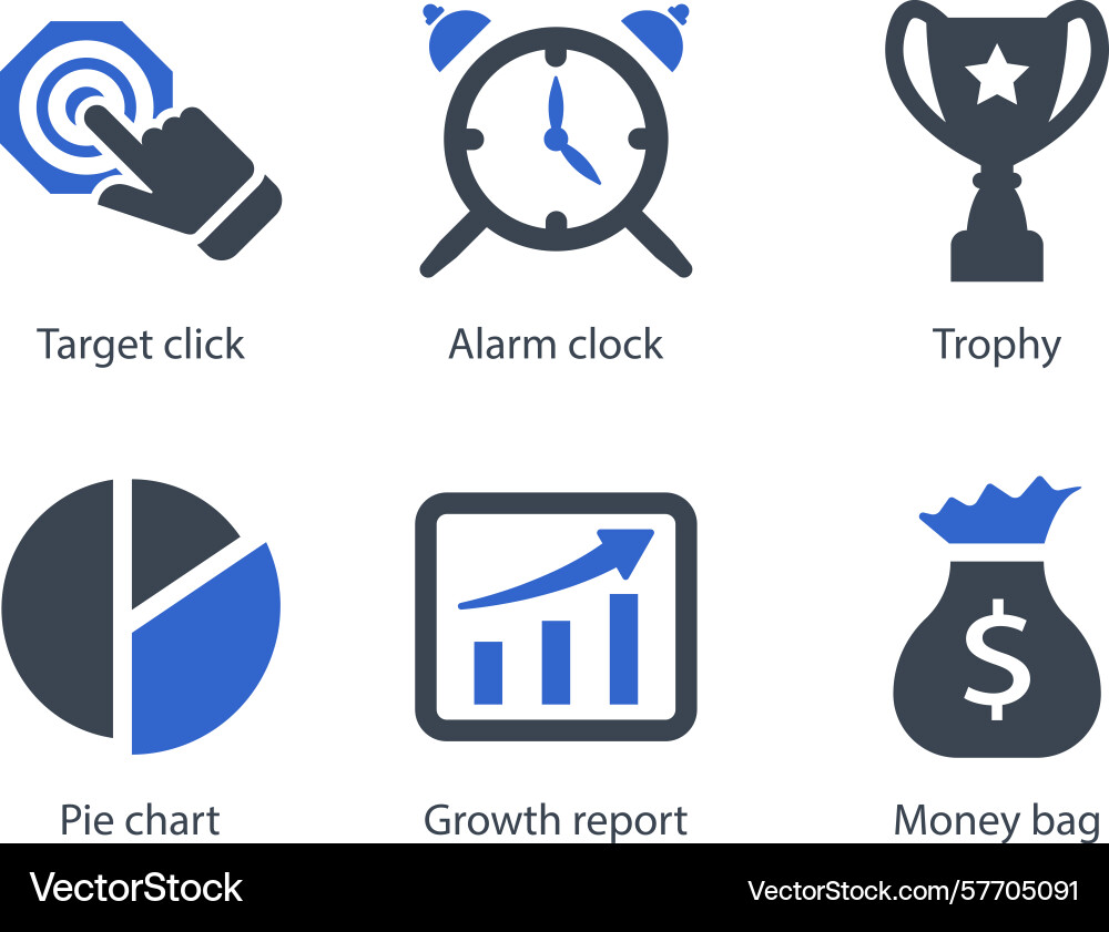 Target click alarm clock trophy pie chart growth vector image